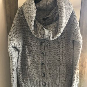 Theory Chunky Knit Cowl Neck Button Front Cardigan Sweater Grey M
